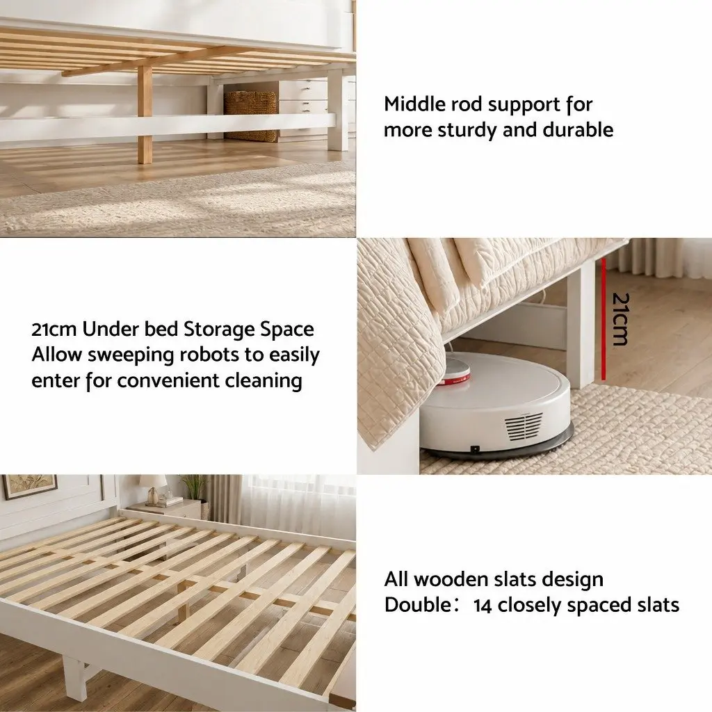 Queen Wooden Bed Frame 2 Storage Drawers 108cm Headboard Platform Bed White