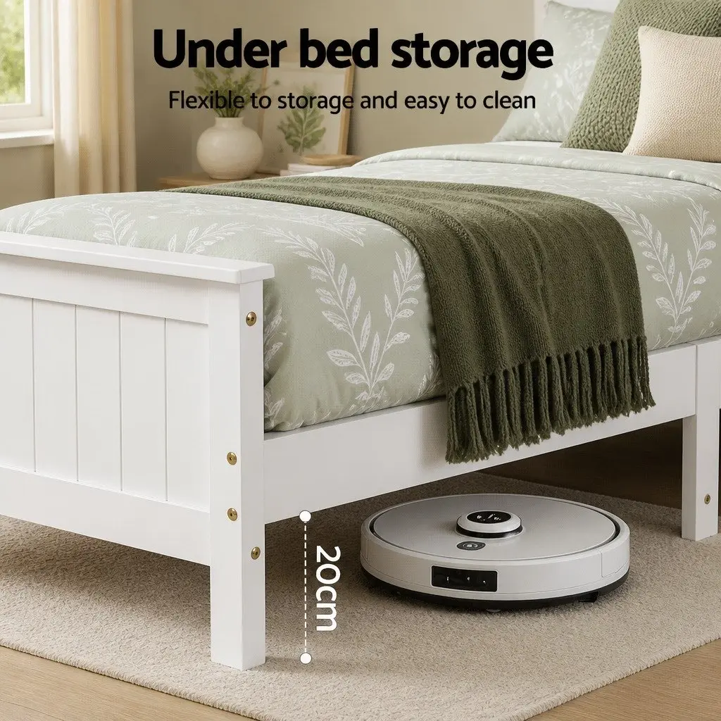 Queen Bed Frame with Storage Headboard and Footboard, Wooden Bed Base White