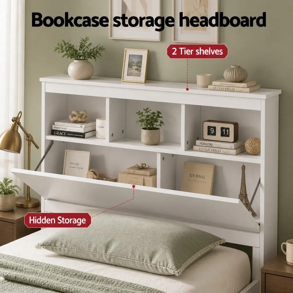 Single Bed Frame Storage Headboard Footboard Wooden Bed Base White