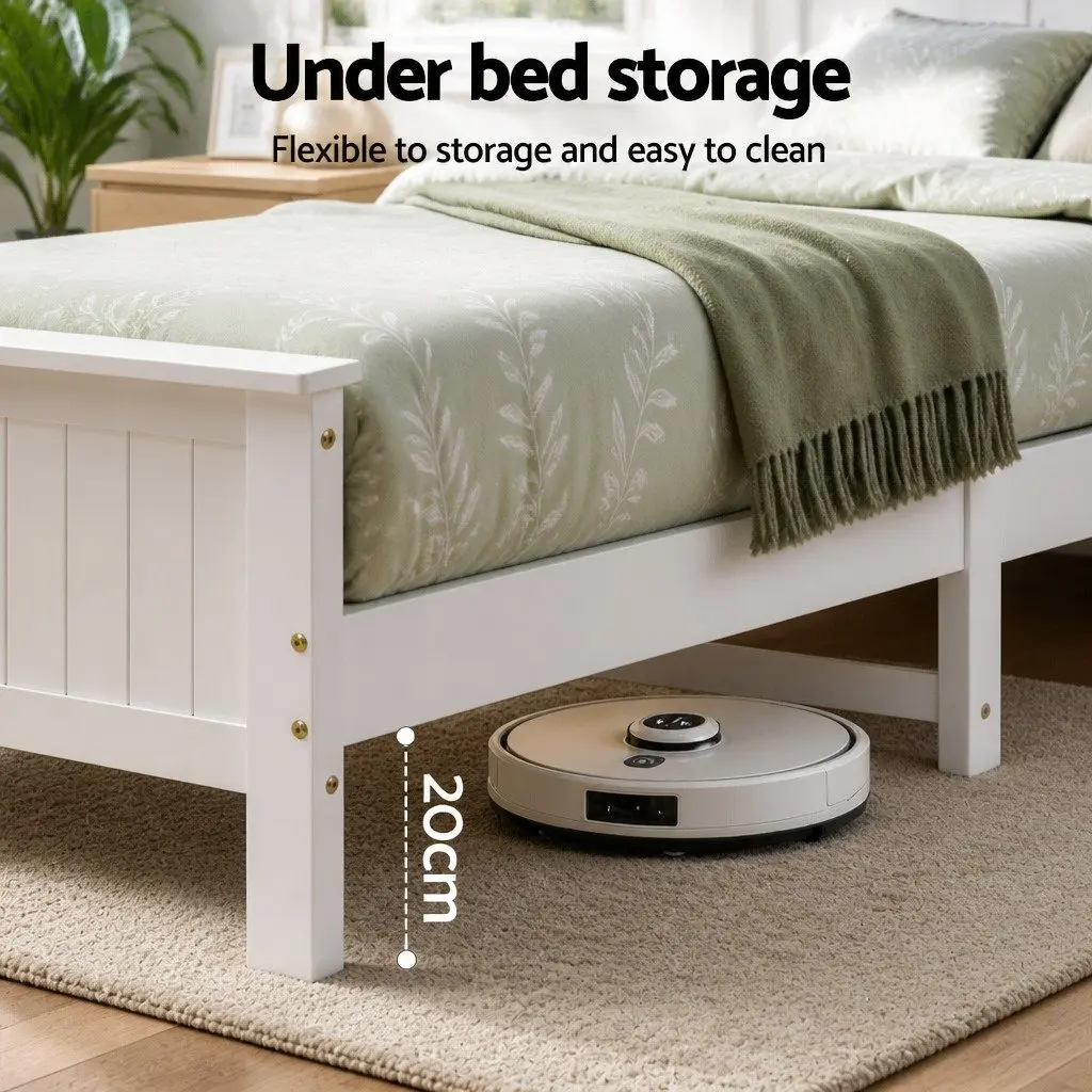 Single Bed Frame Storage Headboard Footboard Wooden Bed Base White