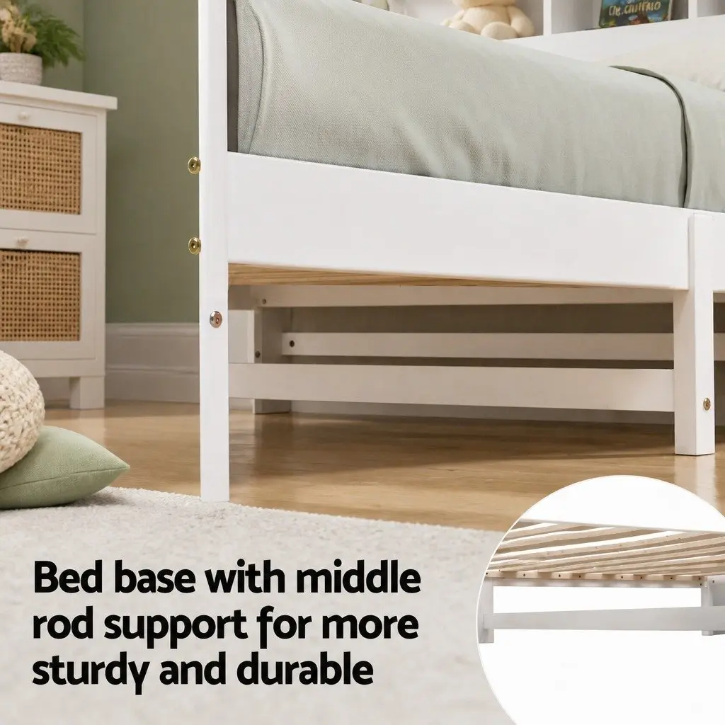 Single Bed Frame Storage Headboard Footboard Wooden Bed Base White