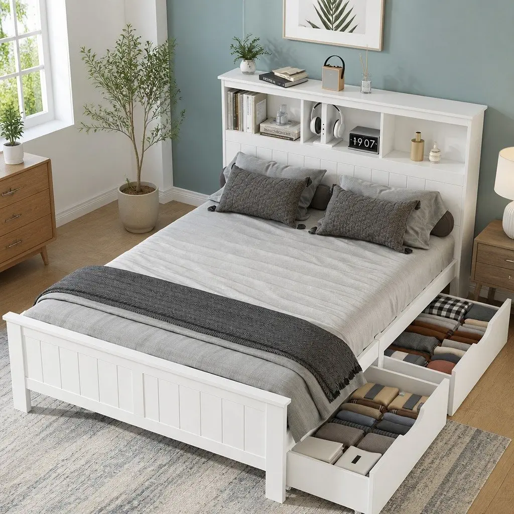 Double Bed Frame with Storage for Families