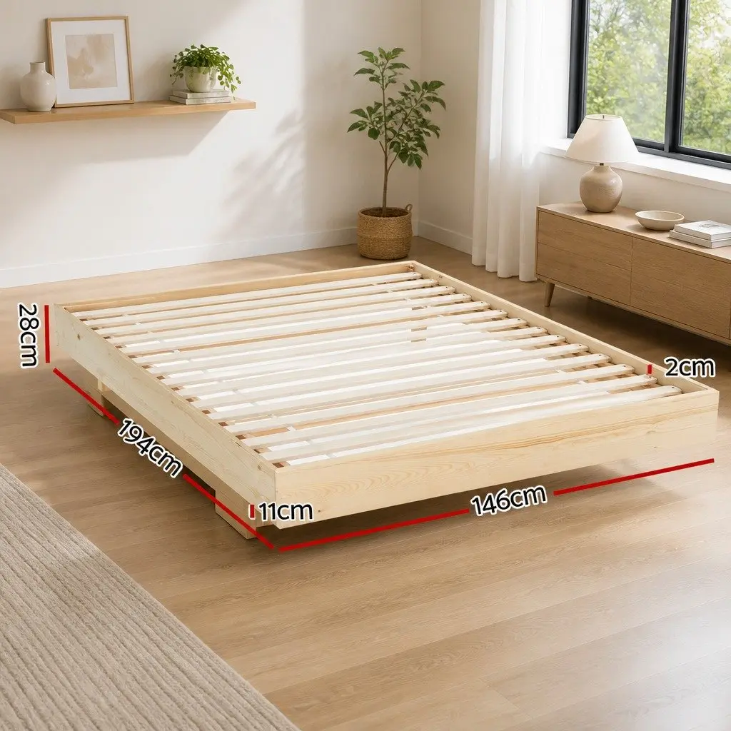 Double Bed Frame with LED Lighting in Pinewood
