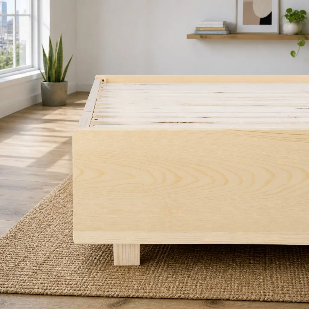 Double Bed Frame with LED Lighting in Pinewood