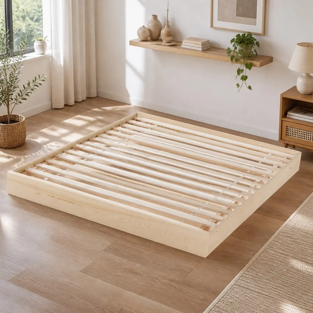 Double Bed Frame with LED Lighting in Pinewood