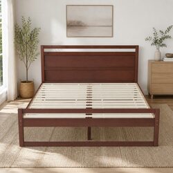 Dependable Double Bed Frame in Walnut with Strong Build