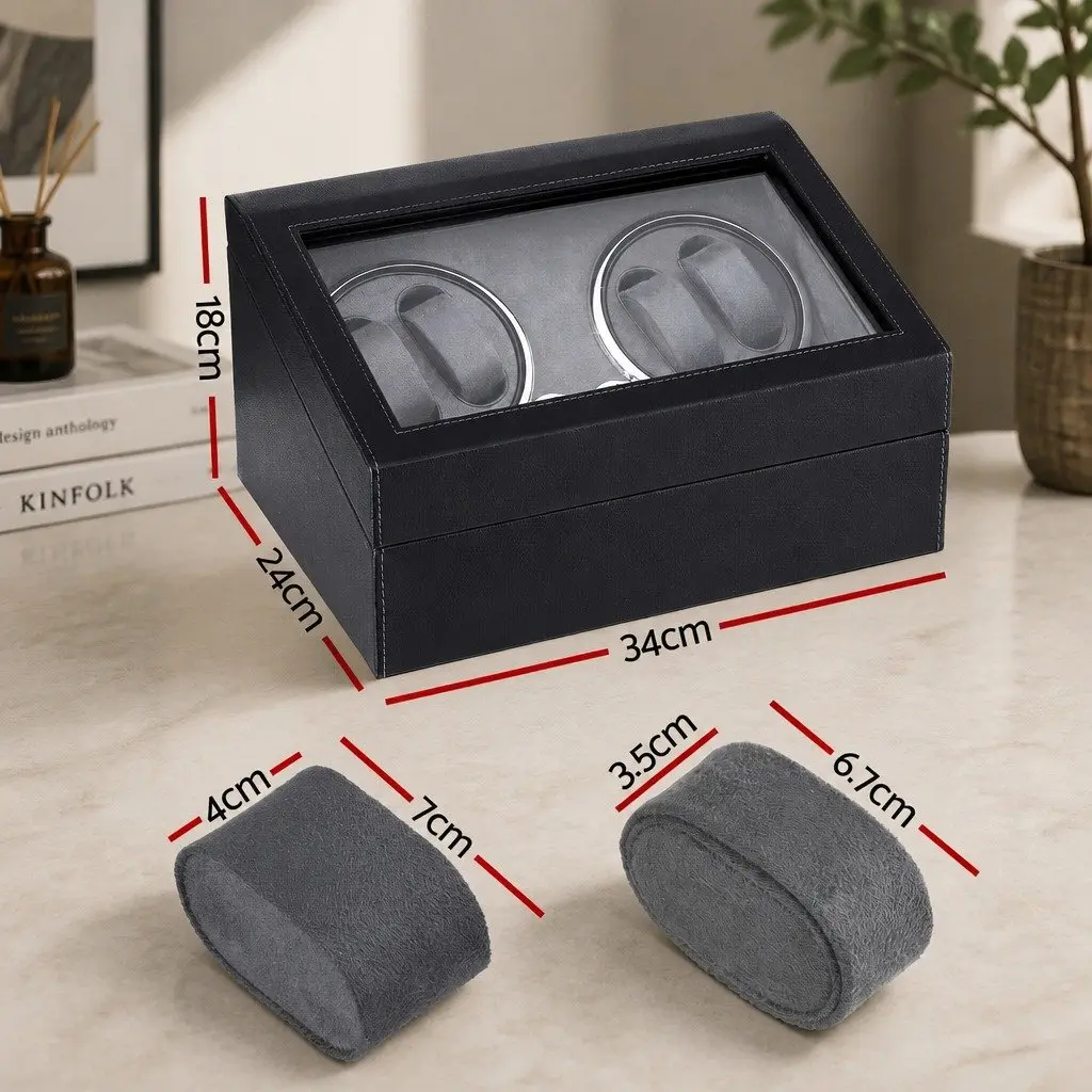 Automatic Watch Winder Dual Storage Display Case Black 34x24x18cm