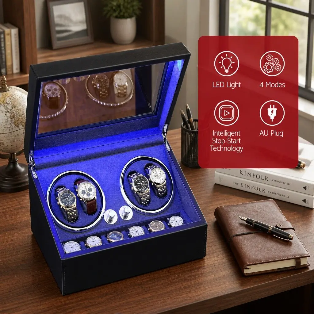 Automatic Watch Winder Dual Storage Display Case Black 34x24x18cm