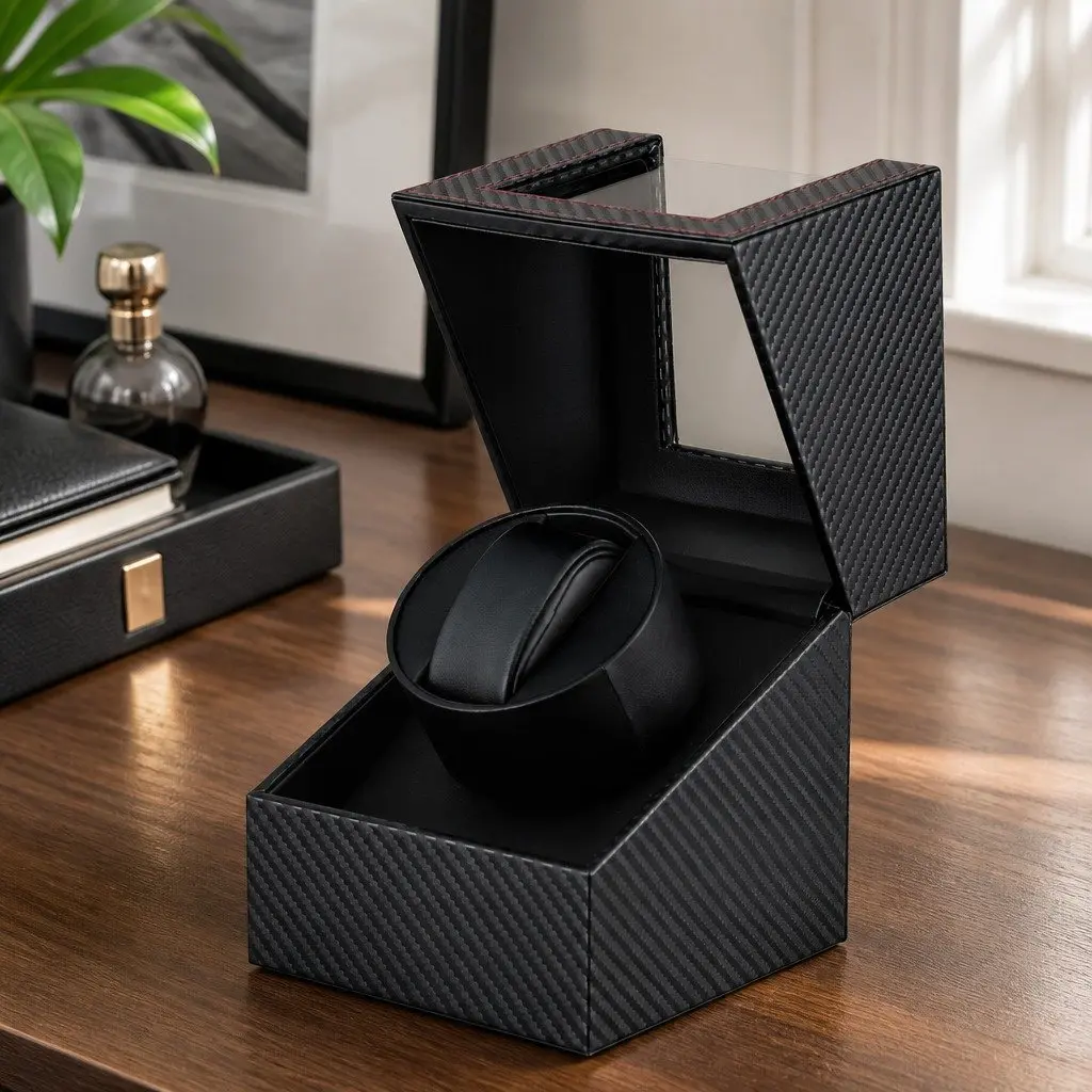 Watch Winder Box Automatic Single Quiet Motor Black Display Case 12.2 x 12.8 x 16 cm
