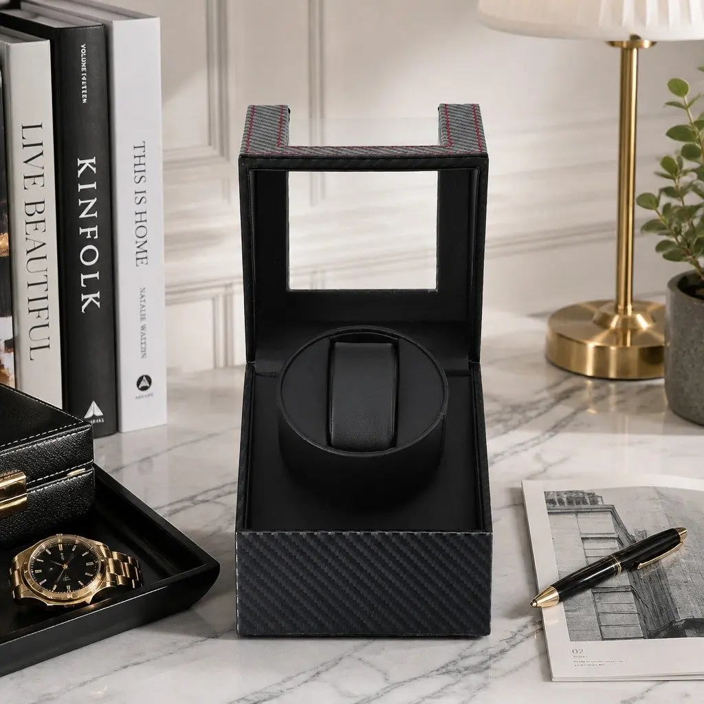 Watch Winder Box Automatic Single Quiet Motor Black Display Case 12.2 x 12.8 x 16 cm