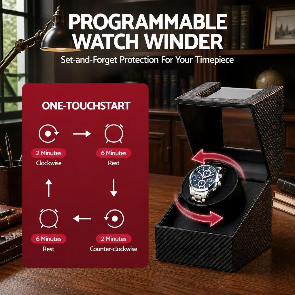 Watch Winder Box Automatic Single Quiet Motor Black Display Case 12.2 x 12.8 x 16 cm