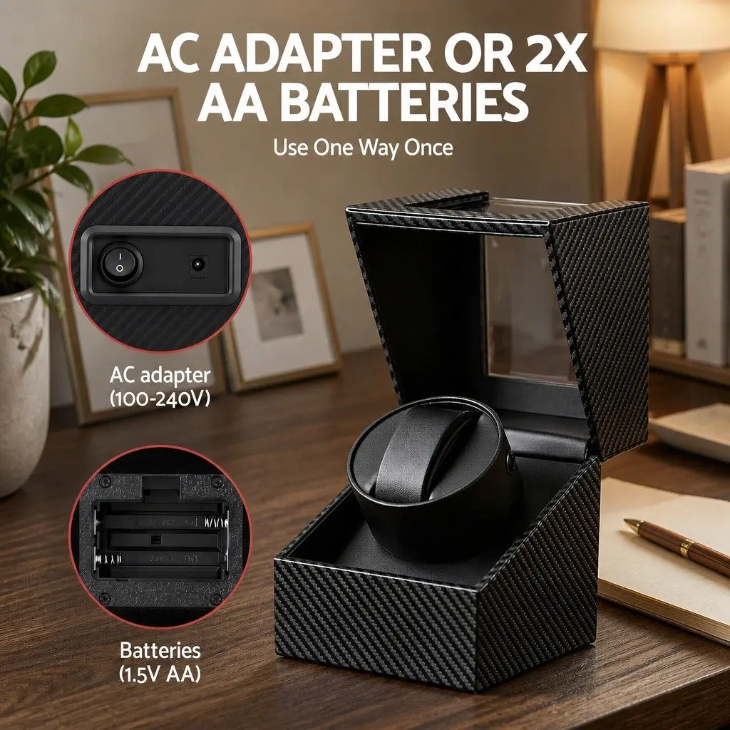 Watch Winder Box Automatic Single Quiet Motor Black Display Case 12.2 x 12.8 x 16 cm