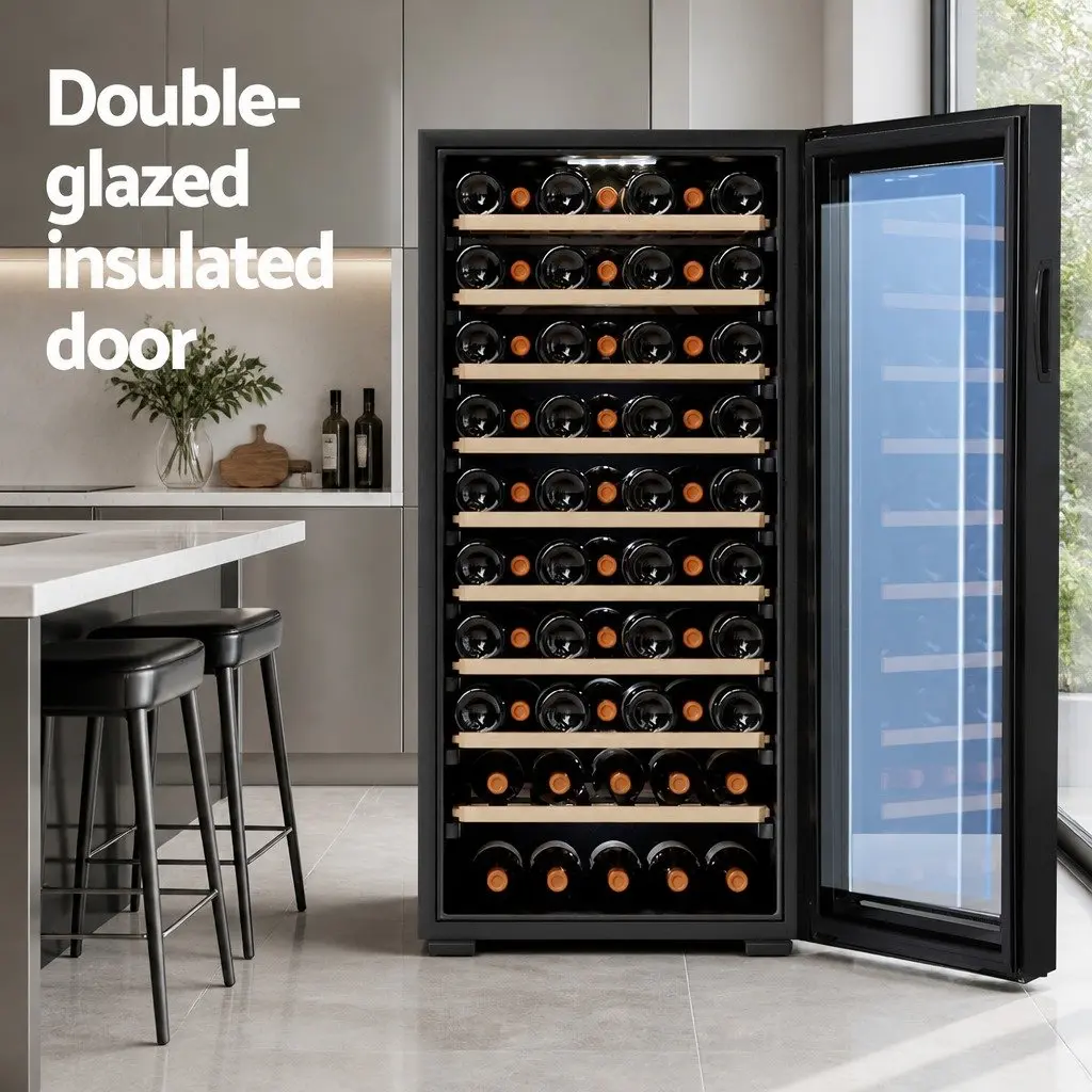 Wine Fridge Cooler 66 Bottle Capacity Black Digital Control LED Display