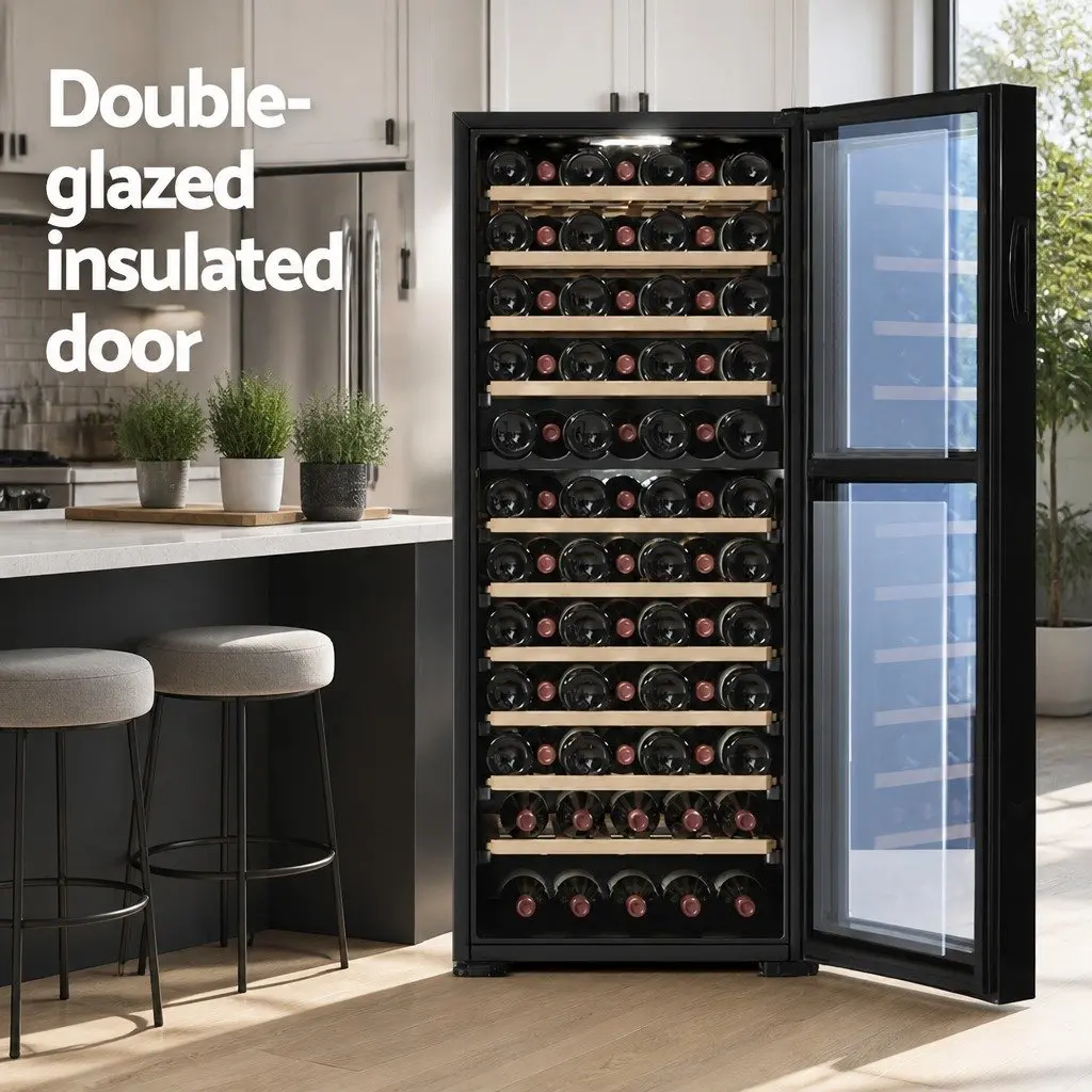 Wine Fridge Cooler Compressor Dual Zone 80 Bottles Black Beverage Storage