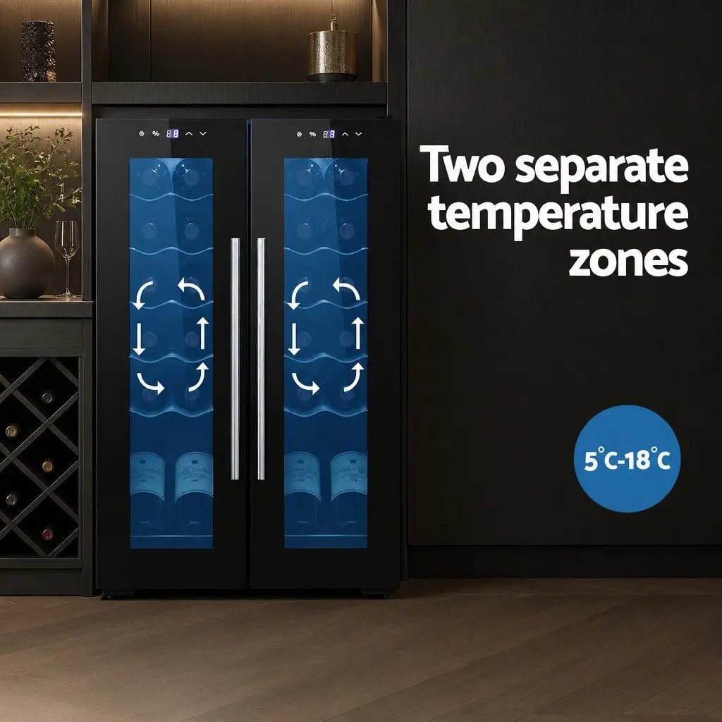 Dual Zone Wine Cooler for 24 Bottles—Black Finish