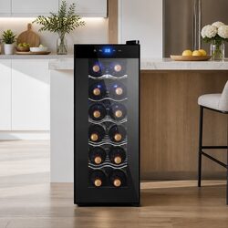 Wine Fridge Cooler 12 Bottles Black Thermoelectric Compact Wine Storage Glass