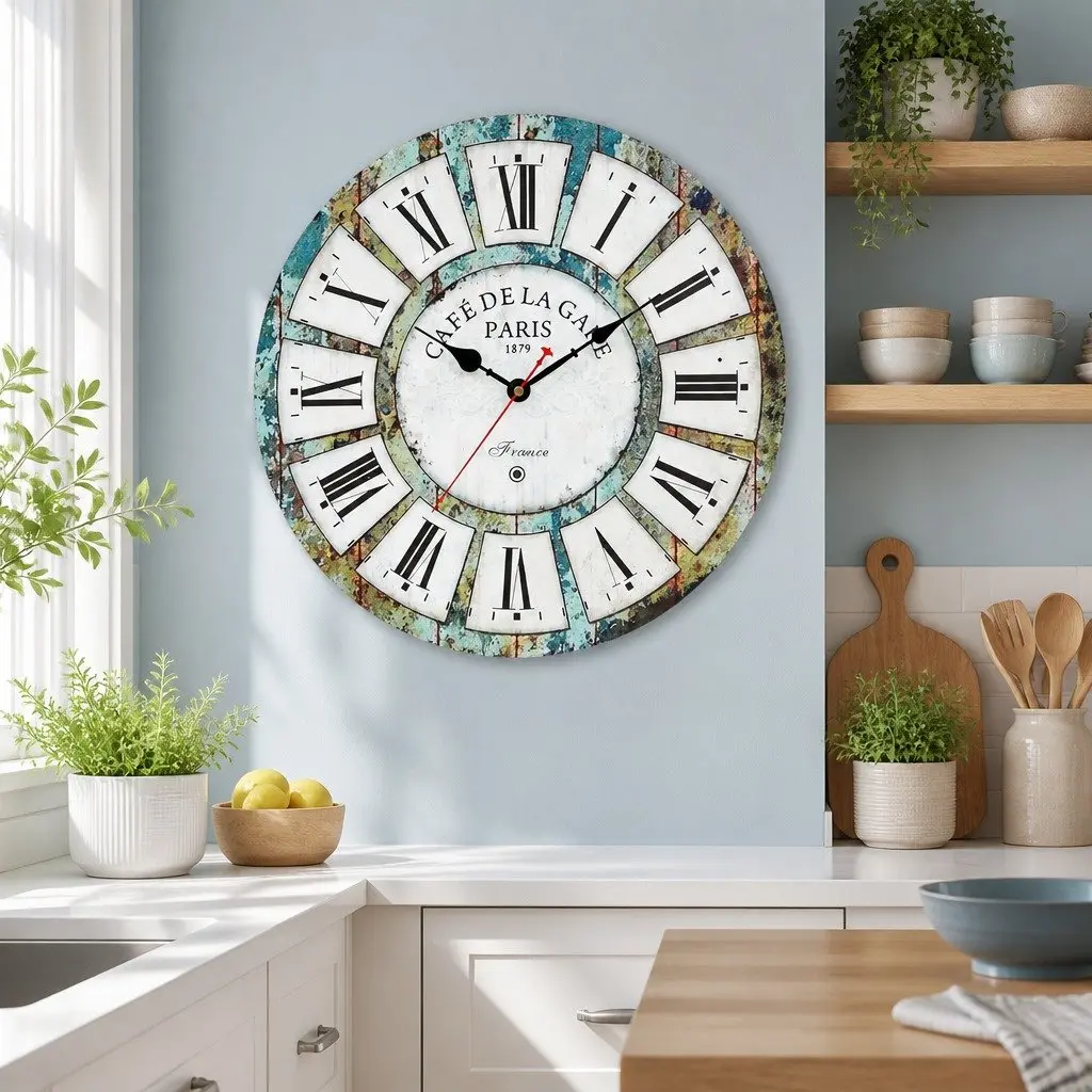 40cm Wall Clock Rustic Country Retro Design MDF Roman Numerals Home Decor