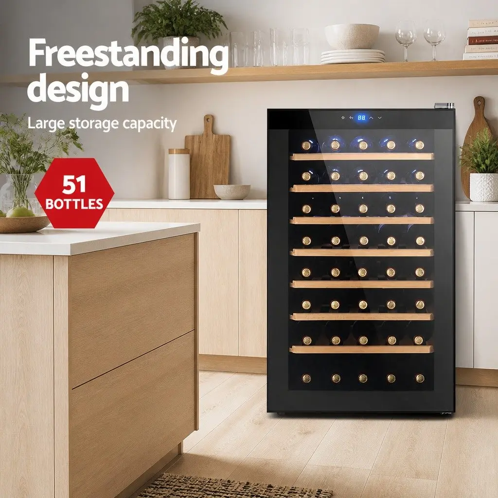 Wine Fridge Cooler 51 Bottles Black Compressor Refrigerator Touch Control LED