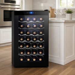 Wine Fridge Cooler 28 Bottles Black Thermoelectric Temperature Control Touch