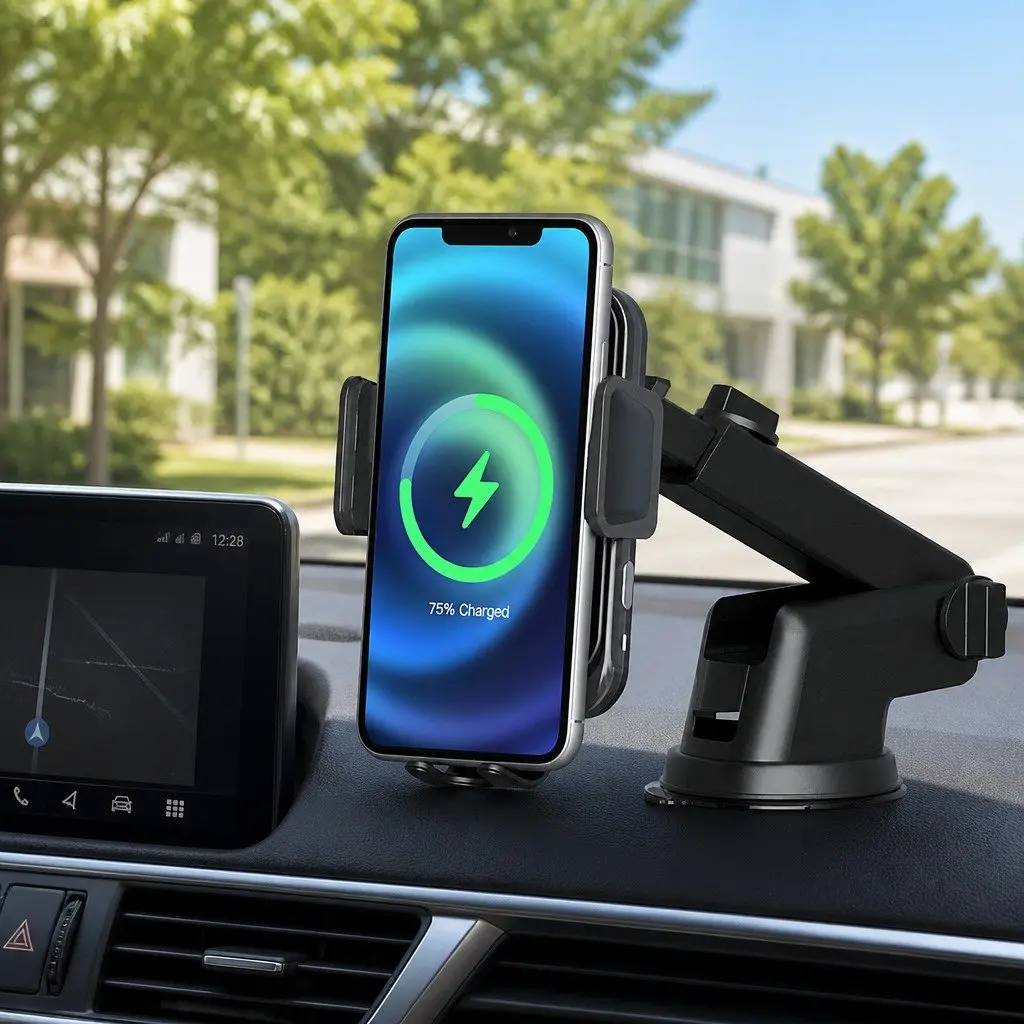 Wireless Charger Mount Fast Charging 15W Phone Holder Black Car Vent Suction Cup