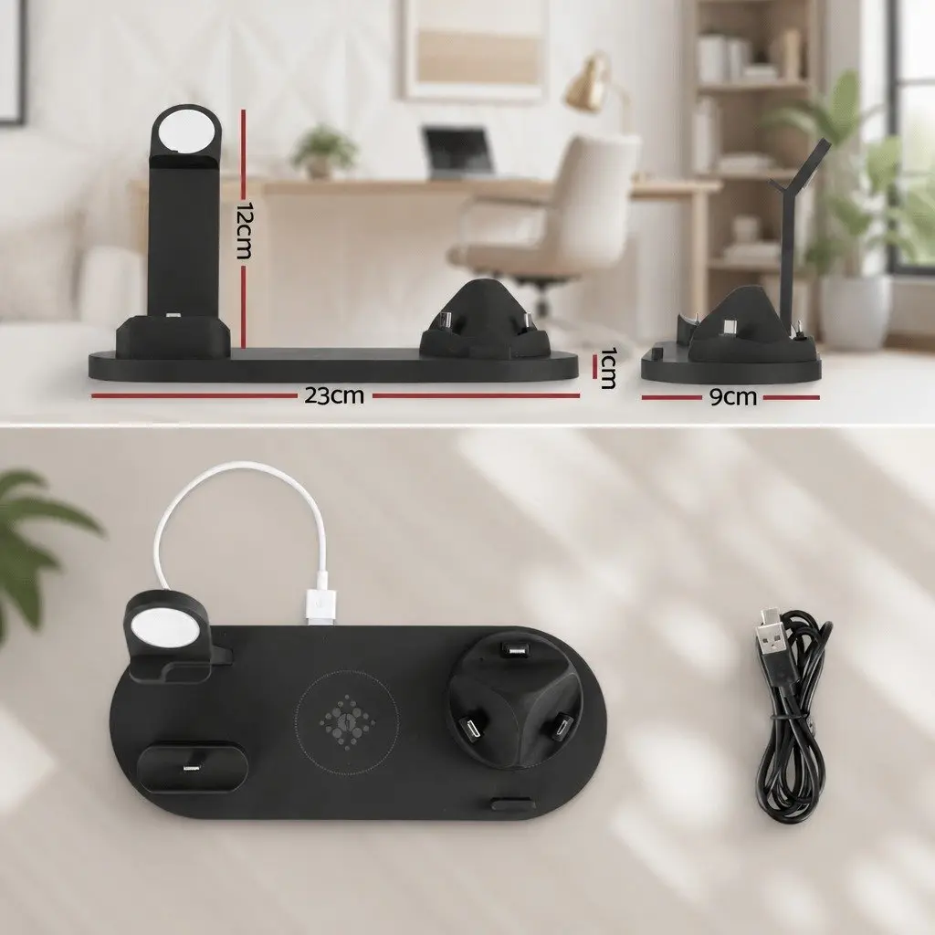 4 in 1 Wireless Charging Station Multi-Device Dock for Phone iWatch Airpods Black