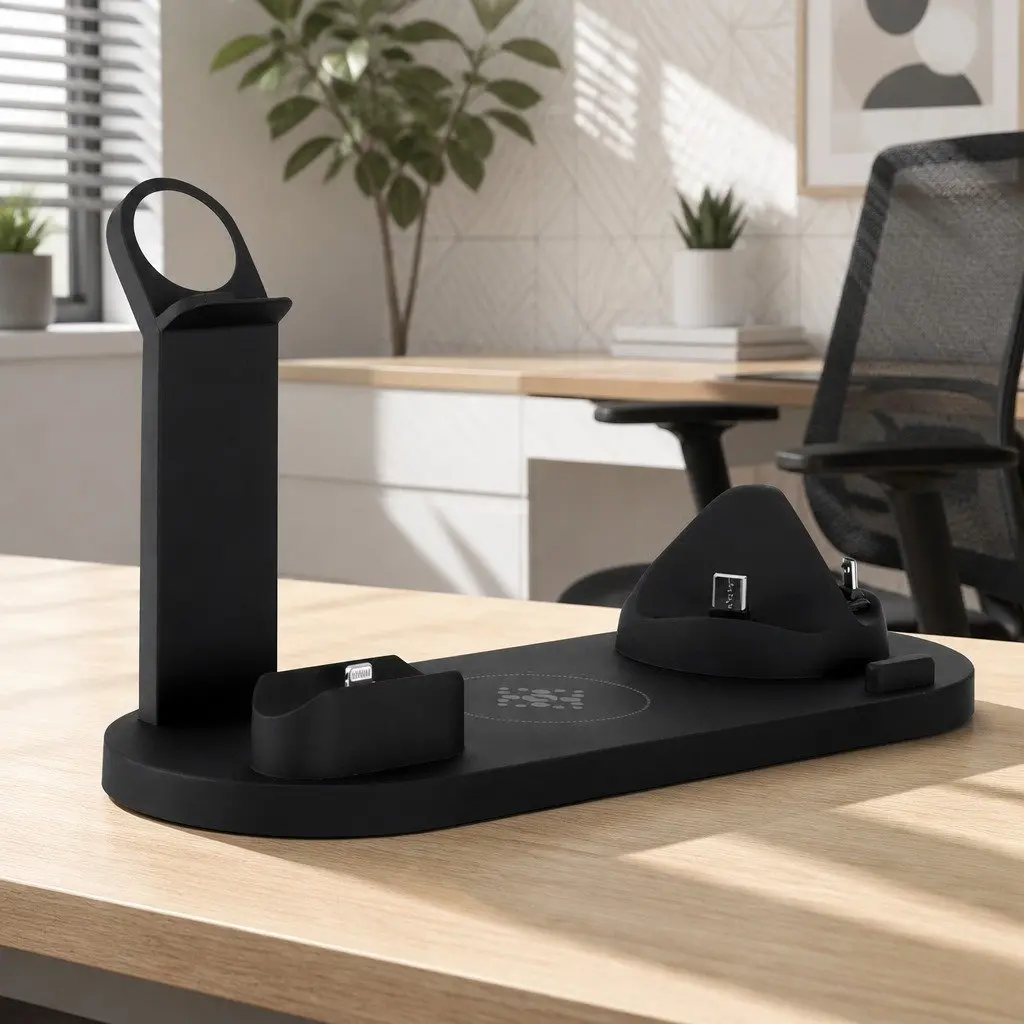 4 in 1 Wireless Charging Station Multi-Device Dock for Phone iWatch Airpods Black