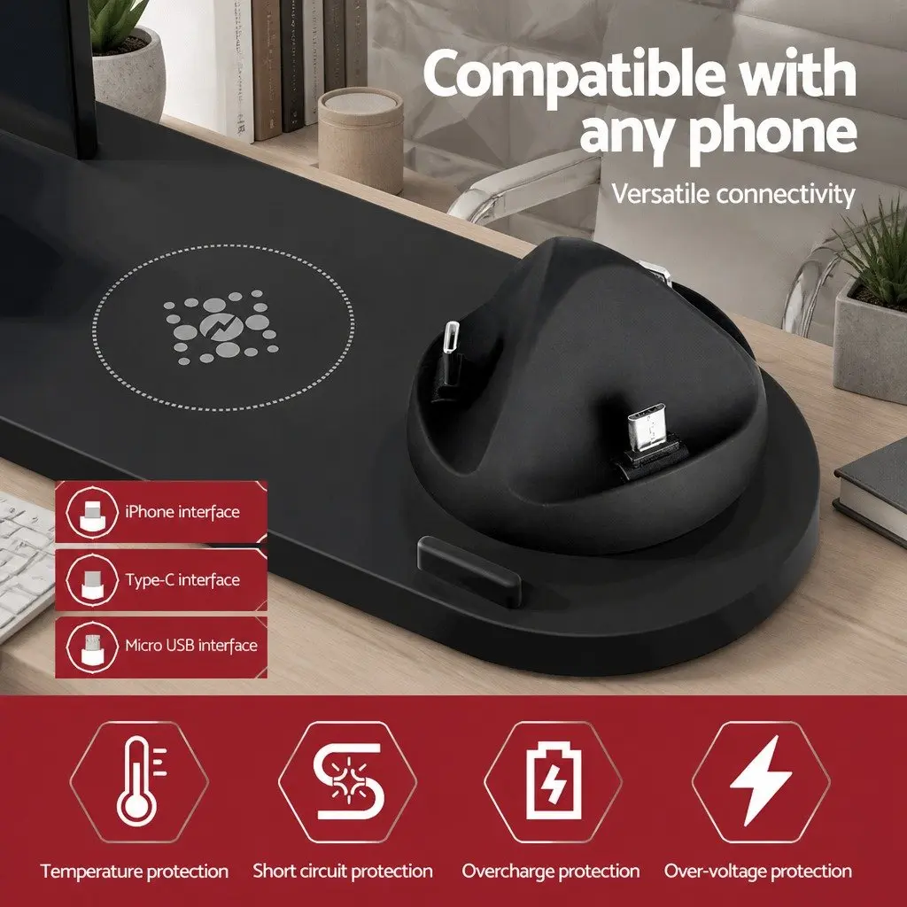 4 in 1 Wireless Charging Station Multi-Device Dock for Phone iWatch Airpods Black