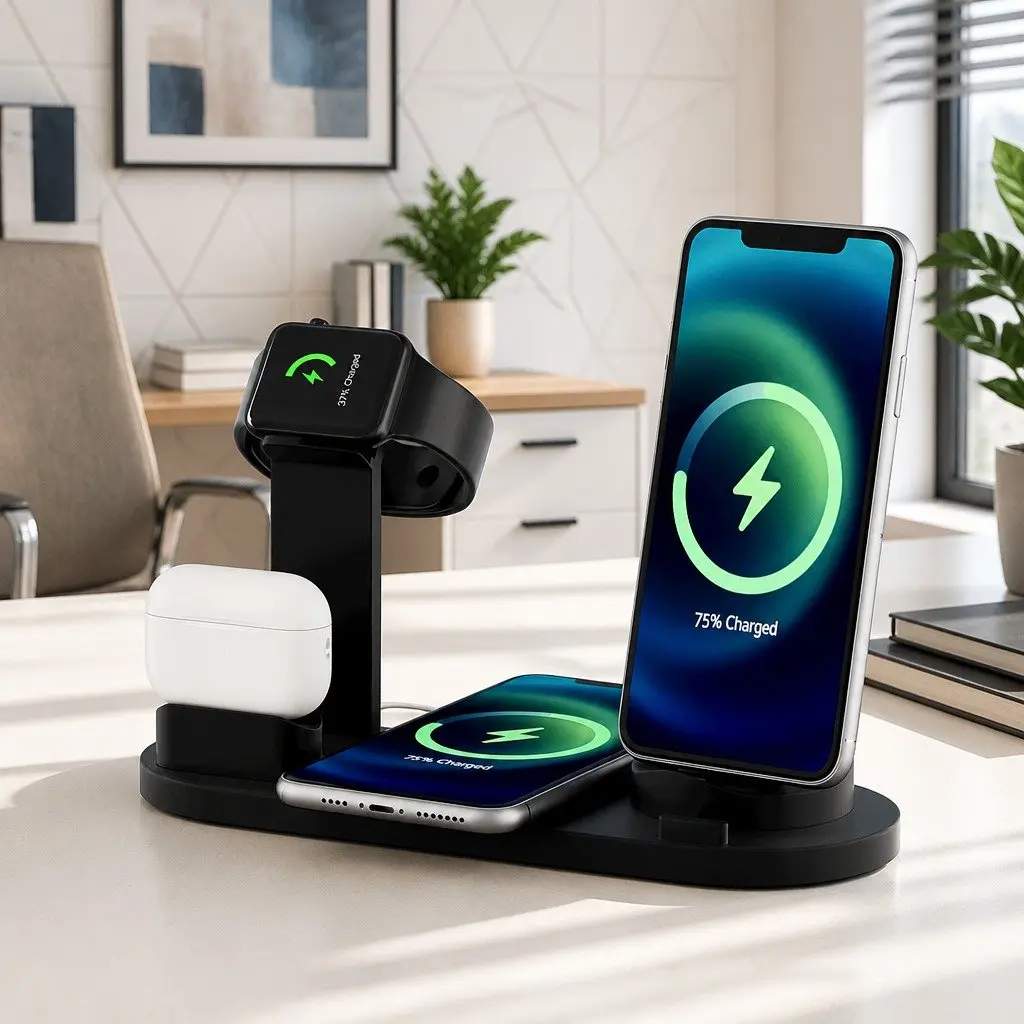 4 in 1 Wireless Charging Station Multi-Device Dock for Phone iWatch Airpods Black