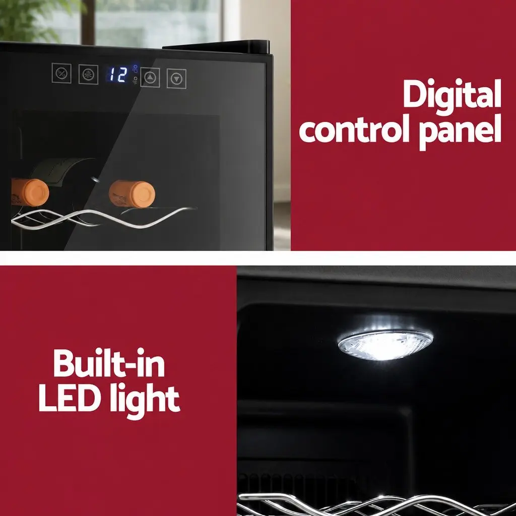 Wine Fridge Cooler 8 Bottles Black Thermoelectric Digital Control LED Glass Door