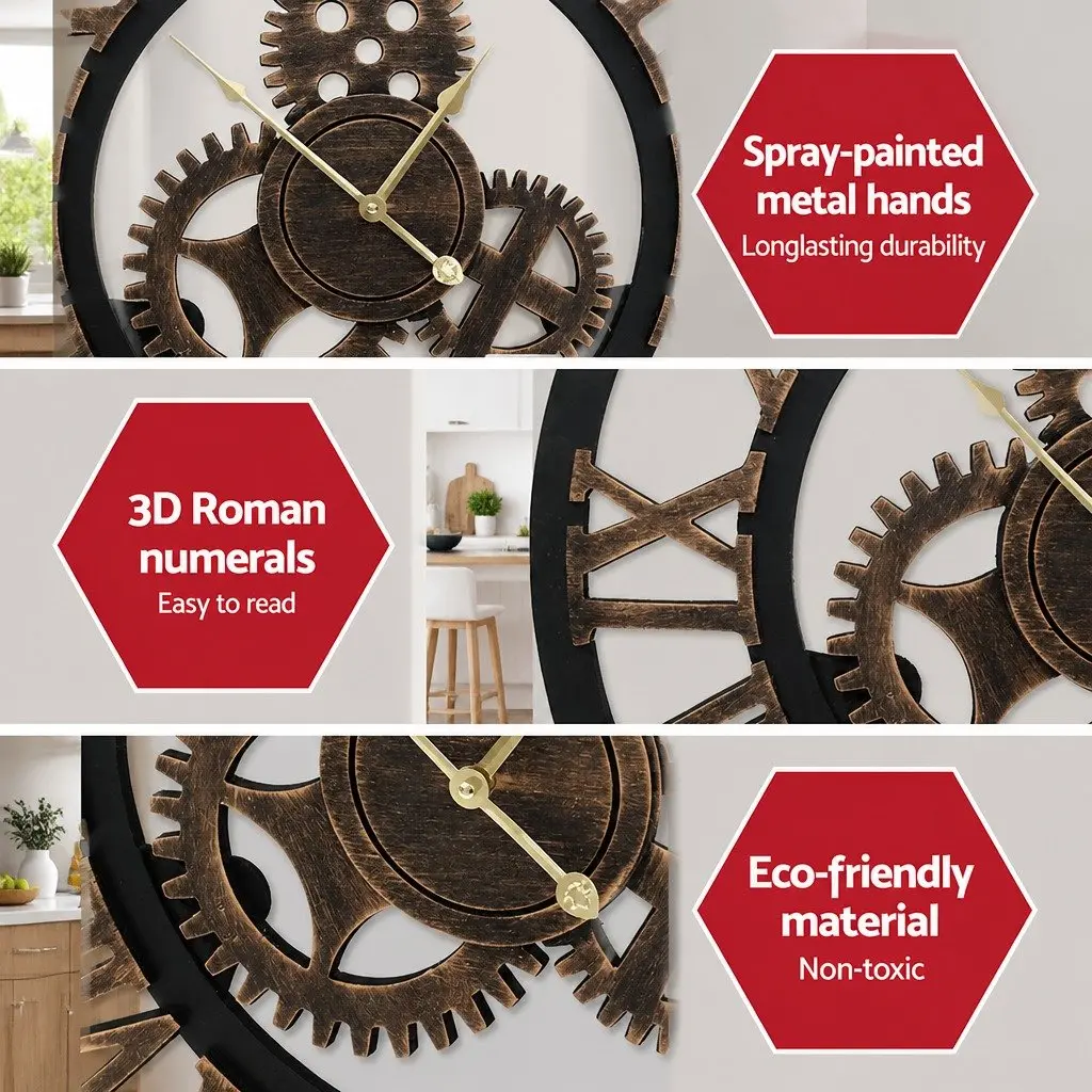 80cm Wall Clock Retro Roman Numerals Steampunk Design Large Home Decor Brown