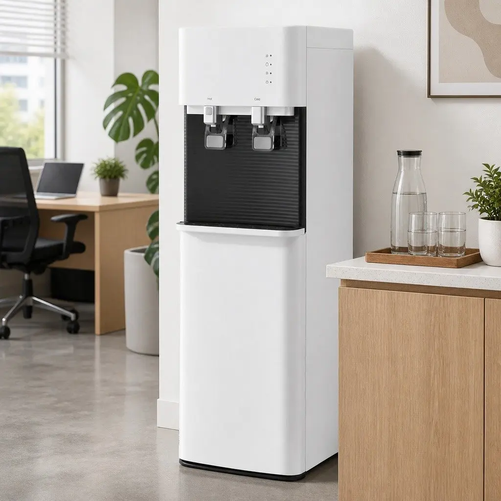 Water Dispenser Bottom Loading Hot Cold Dual Tap White 31 x 35 x 104 cm