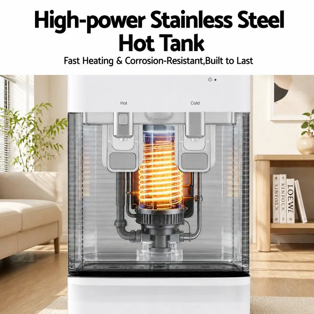 Water Dispenser Bottom Loading Hot Cold Dual Tap White 31 x 35 x 104 cm