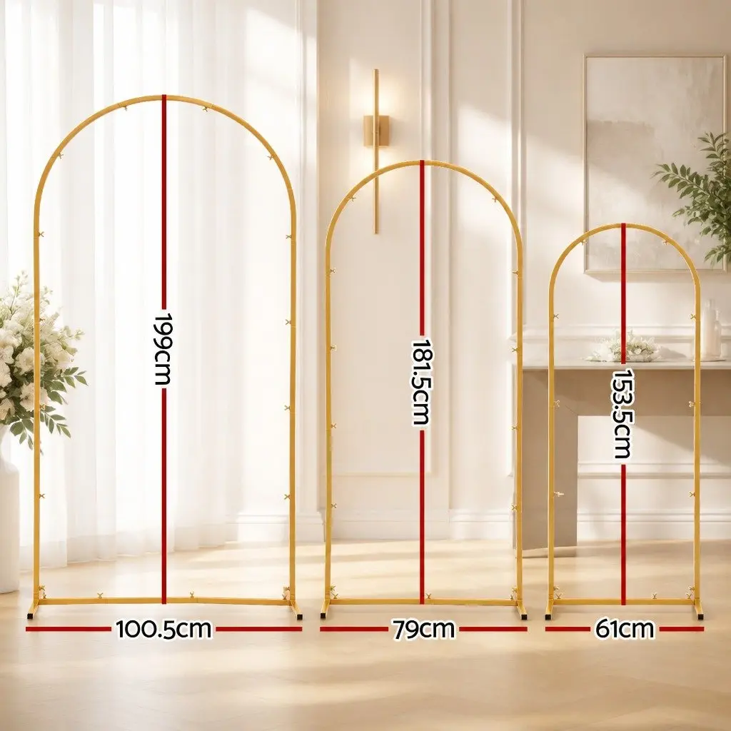 Wedding Arch Backdrop Stand Set of 3 Metal Frame Gold Party Decoration Ceremony