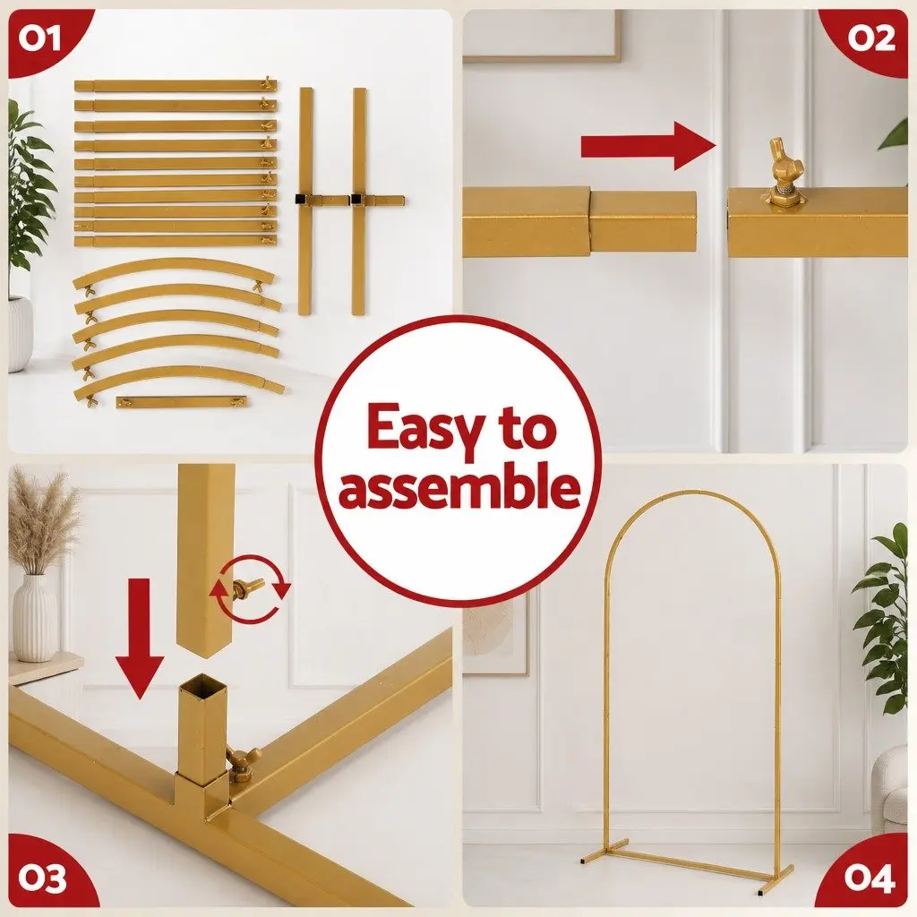 Wedding Arch Backdrop Stand Set of 3 Metal Frame Gold Party Decoration Ceremony