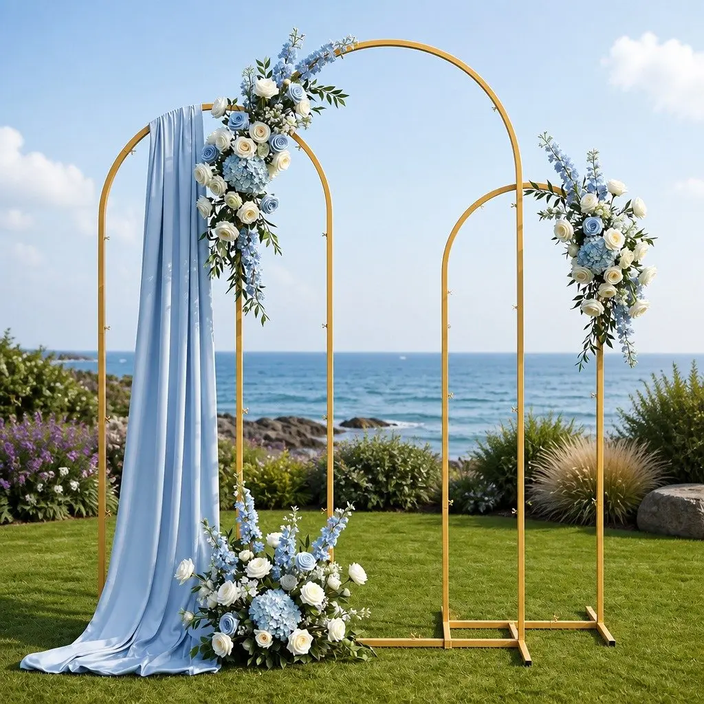 Wedding Arch Backdrop Stand Set of 3 Metal Frame Gold Party Decoration Ceremony