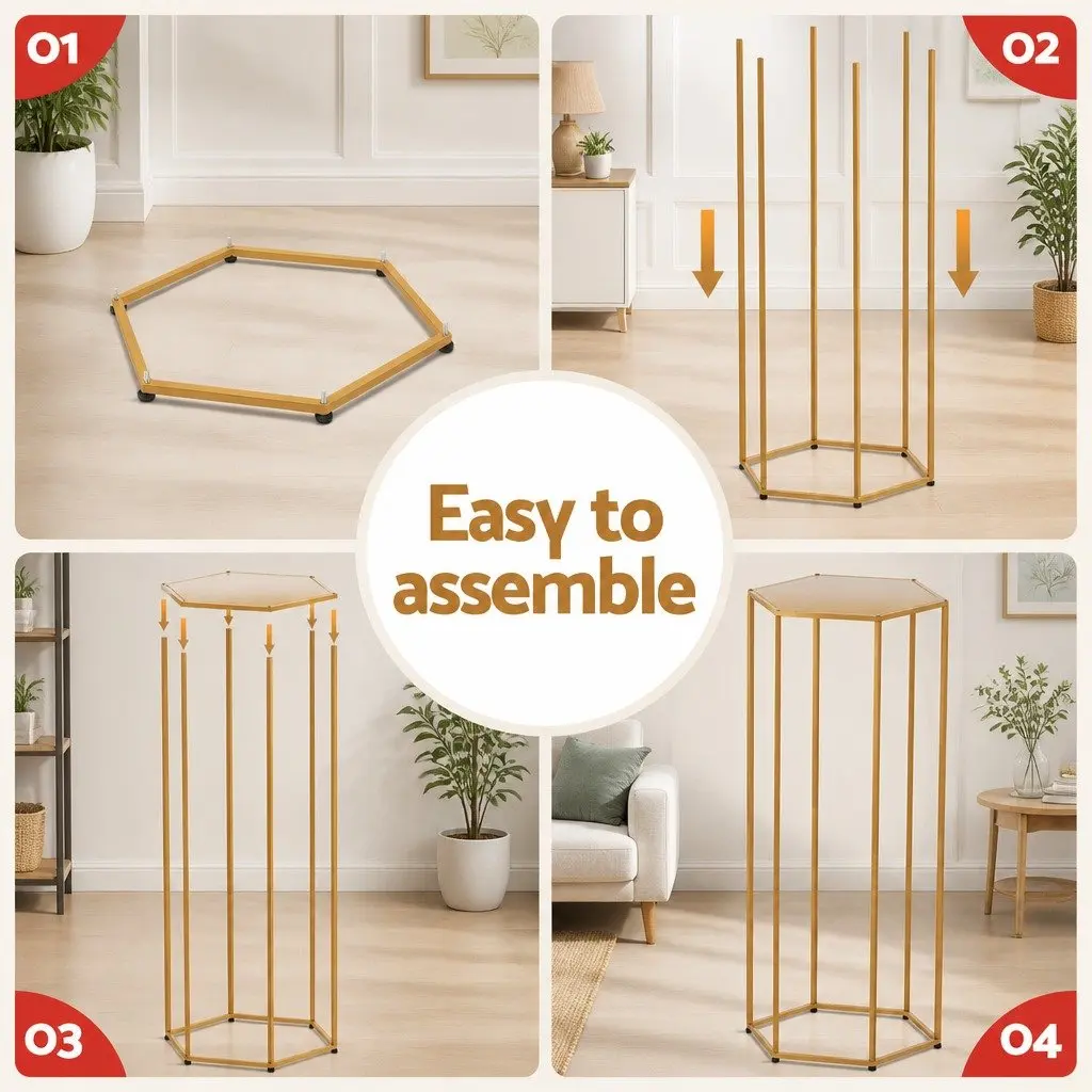 3-Piece Gold Hexagon Wedding Stand Set Metal Pedestal Backdrop Display Plinth