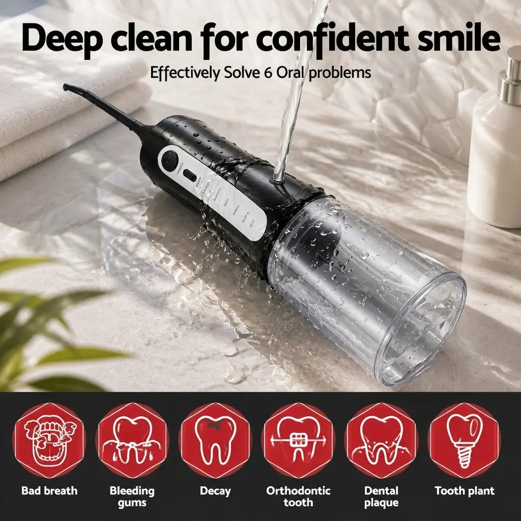 Cordless Water Flosser Oral Irrigator 350ml Black