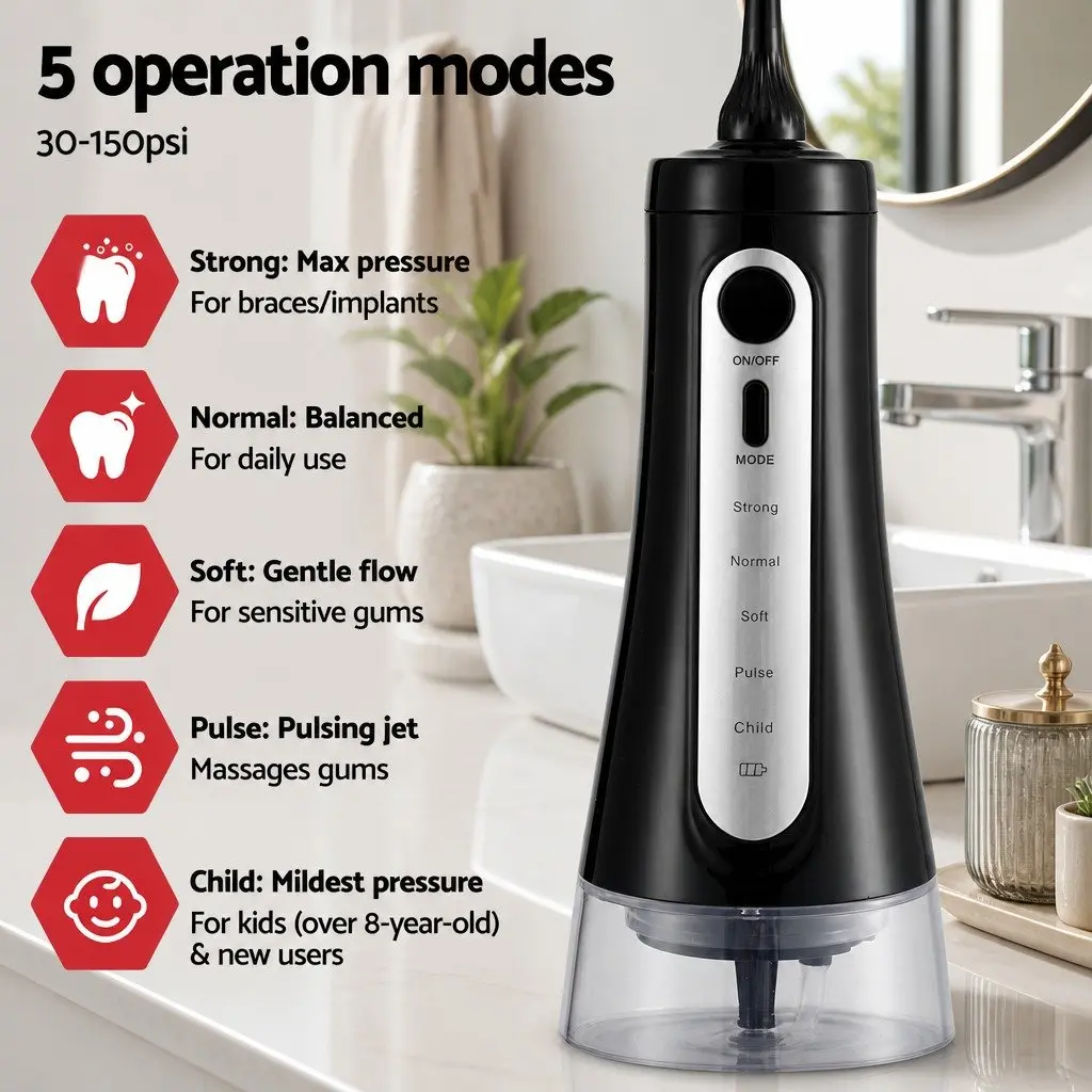 Cordless Water Flosser Oral Irrigator 350ml Black