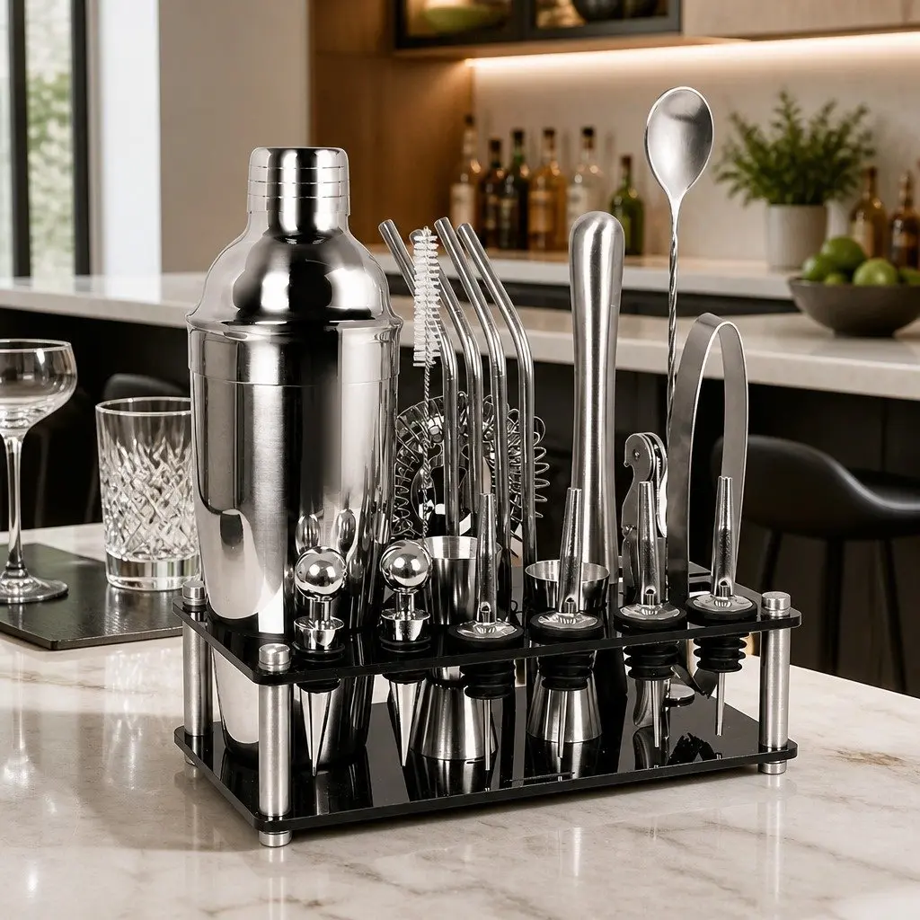 Cocktail Shaker Set 20 Piece Bartending Kit 750ml Mixer Silver