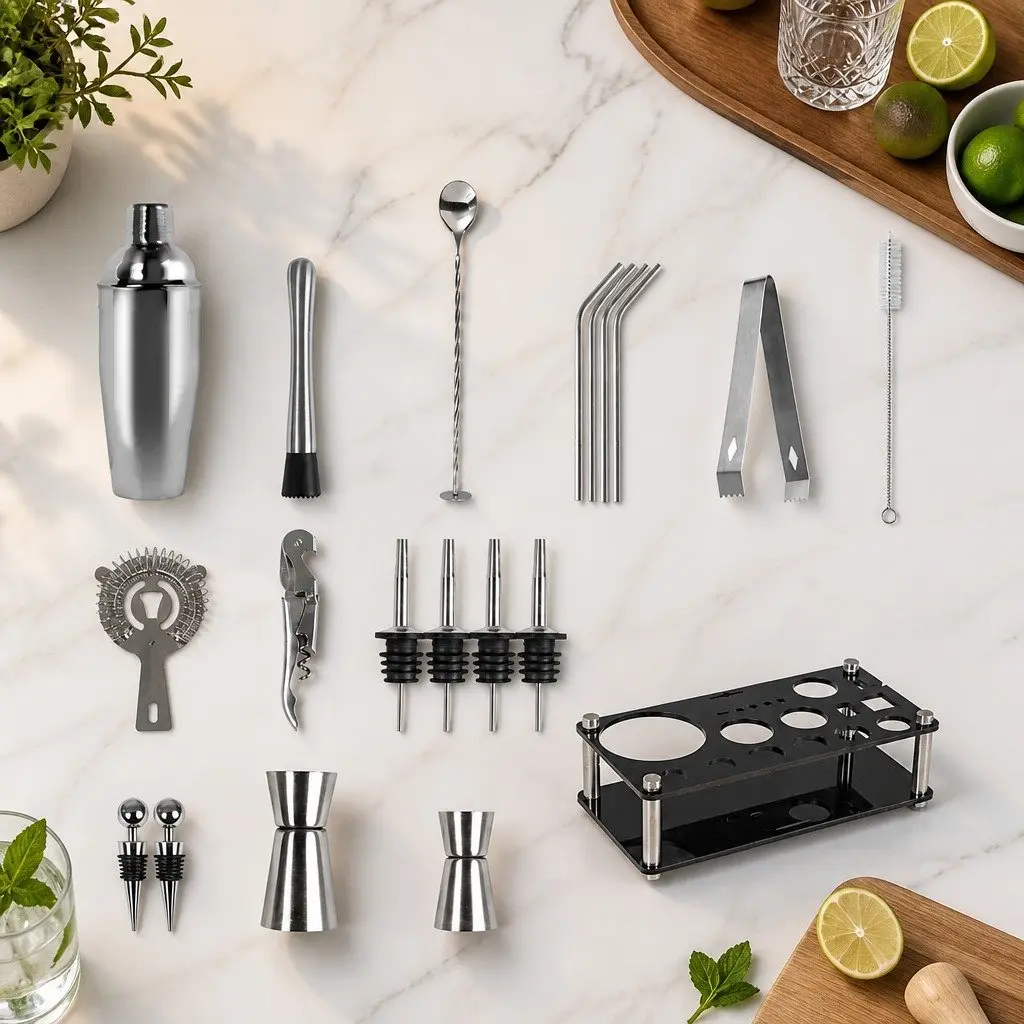 Cocktail Shaker Set 20 Piece Bartending Kit 750ml Mixer Silver