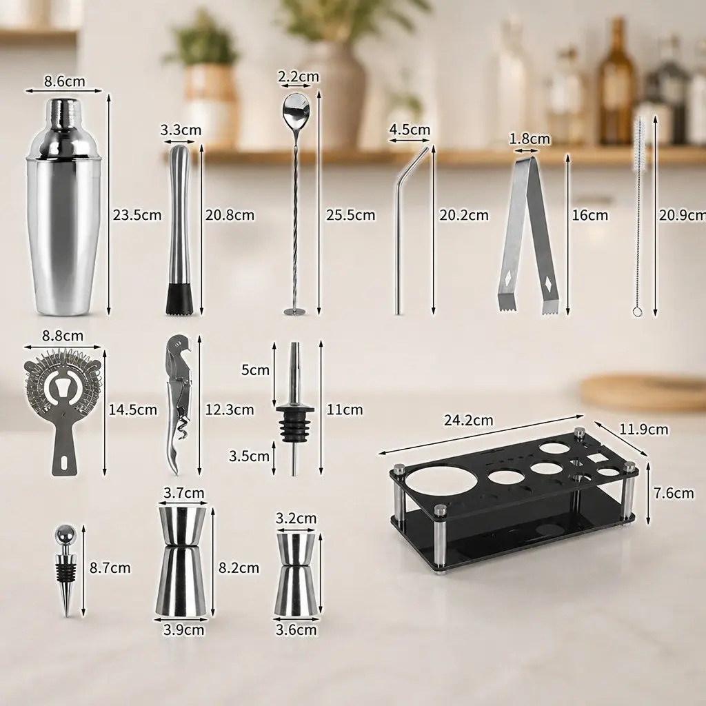 Cocktail Shaker Set 20 Piece Bartending Kit 750ml Mixer Silver