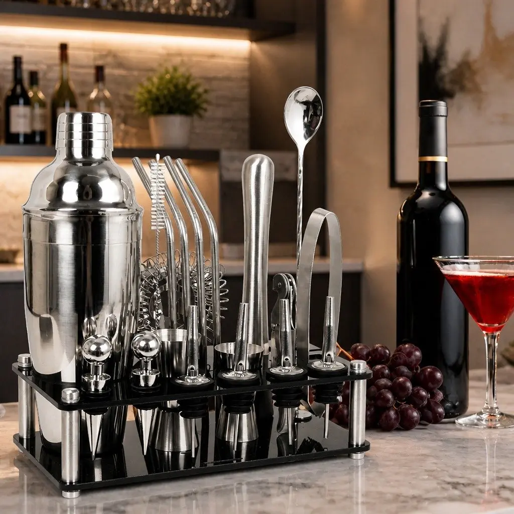 Cocktail Shaker Set 20 Piece Bartending Kit 750ml Mixer Silver