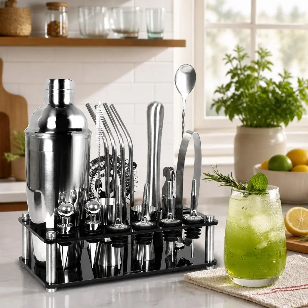Cocktail Shaker Set 20 Piece Bartending Kit 750ml Mixer Silver