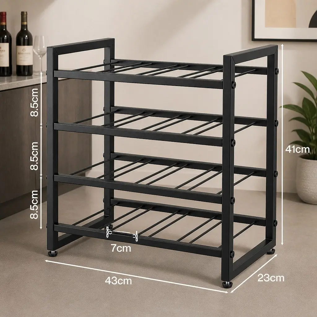Wine Rack 16 Bottle Metal Storage Display Organizer 4-Tier Black