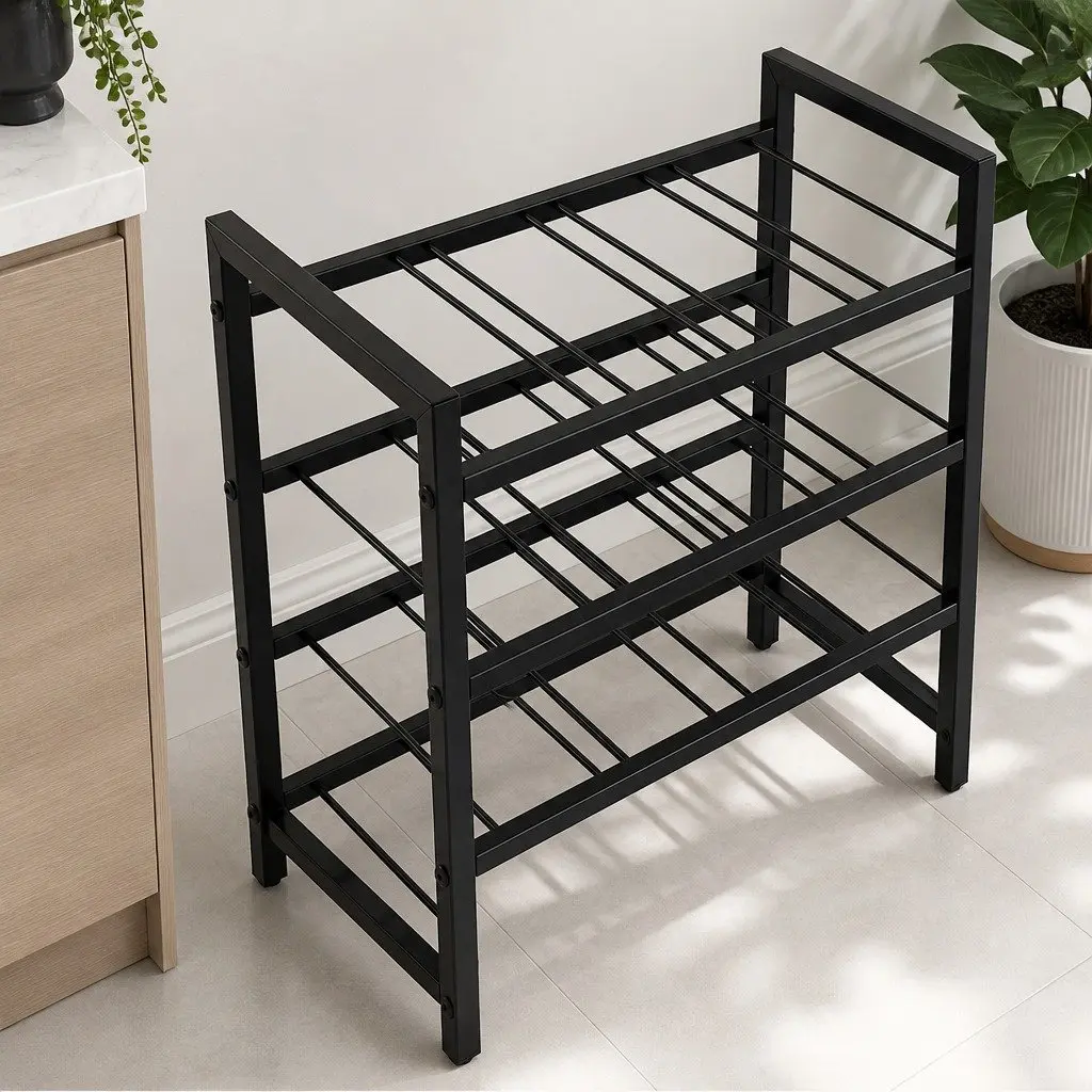Wine Rack 16 Bottle Metal Storage Display Organizer 4-Tier Black