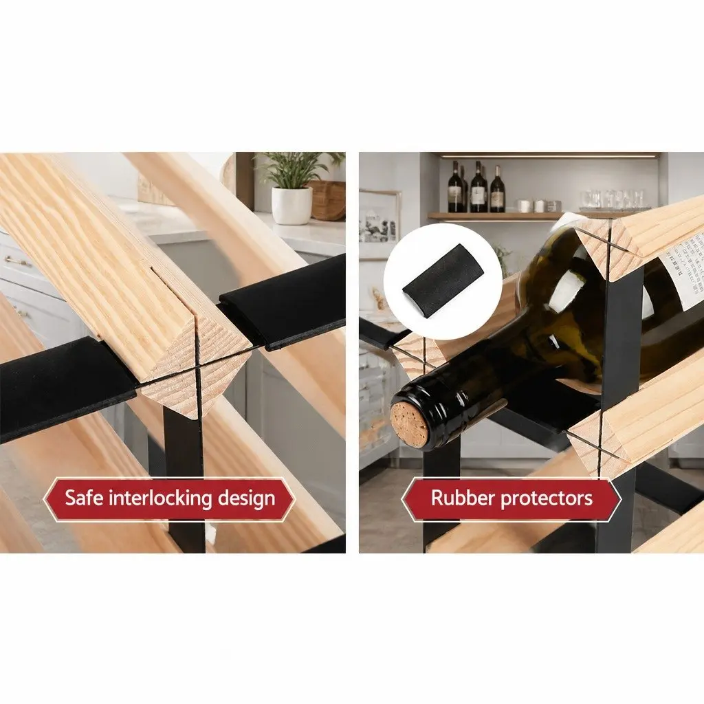 Wine Rack Storage Holder 110 Bottle Pine Wood Steel Frame Natural