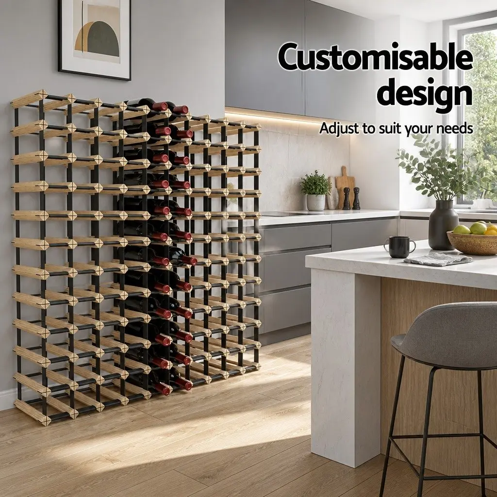 Wine Rack 120 Bottle Storage Holder Wooden Steel Frame Cellar Kitchen Bar