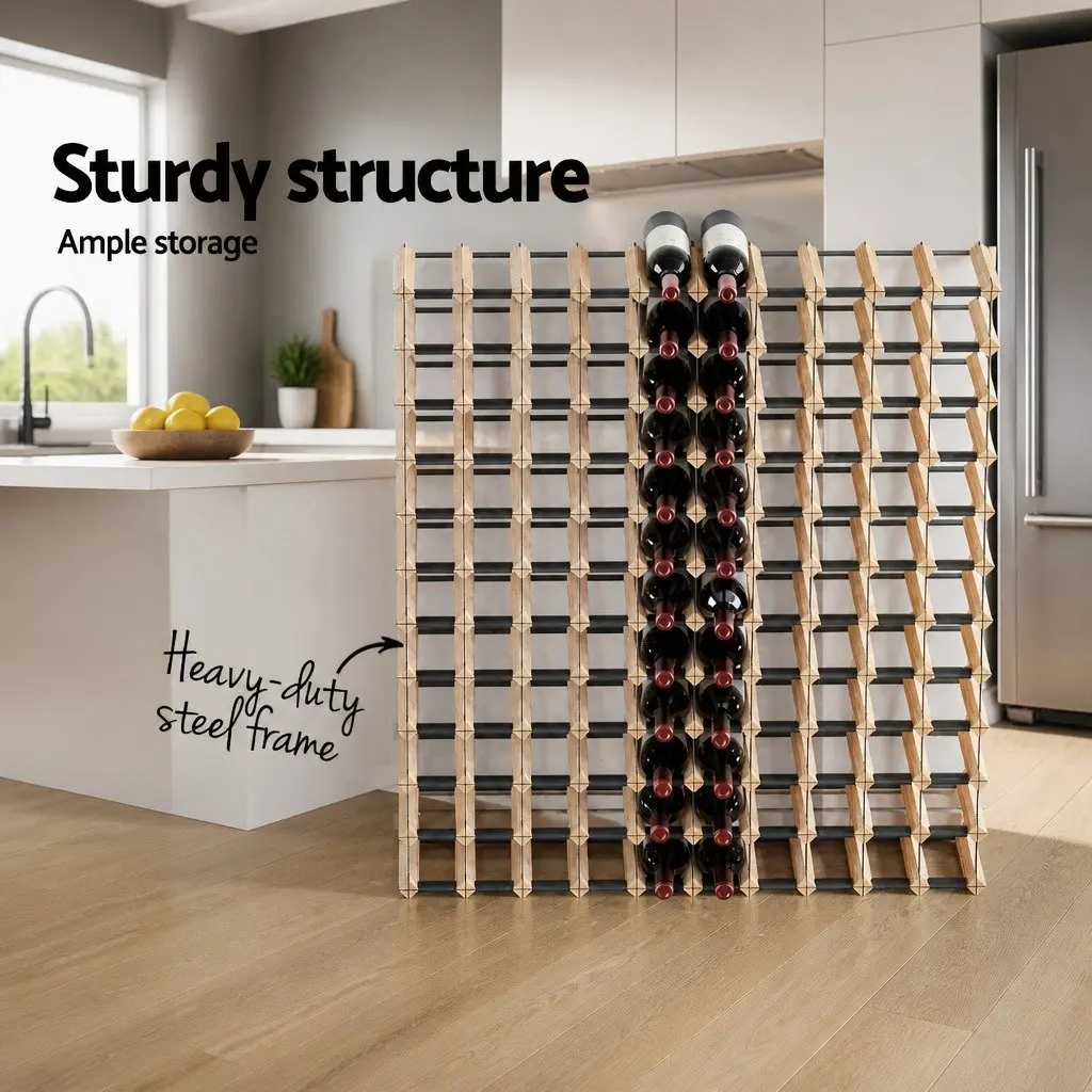 Wine Rack 120 Bottle Storage Holder Wooden Steel Frame Cellar Kitchen Bar