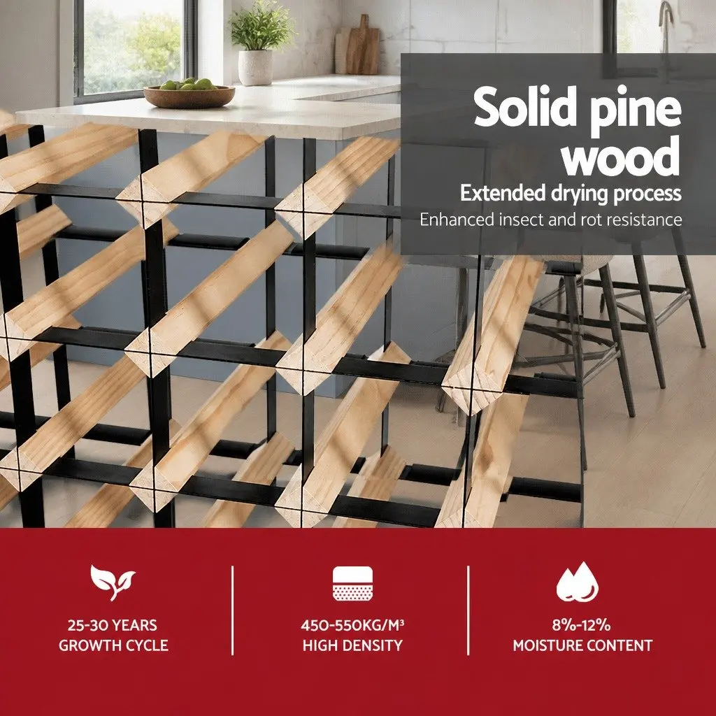 Wine Rack 120 Bottle Storage Holder Wooden Steel Frame Cellar Kitchen Bar