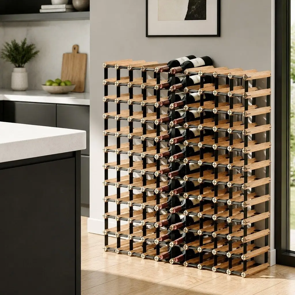Wine Rack 120 Bottle Storage Holder Wooden Steel Frame Cellar Kitchen Bar